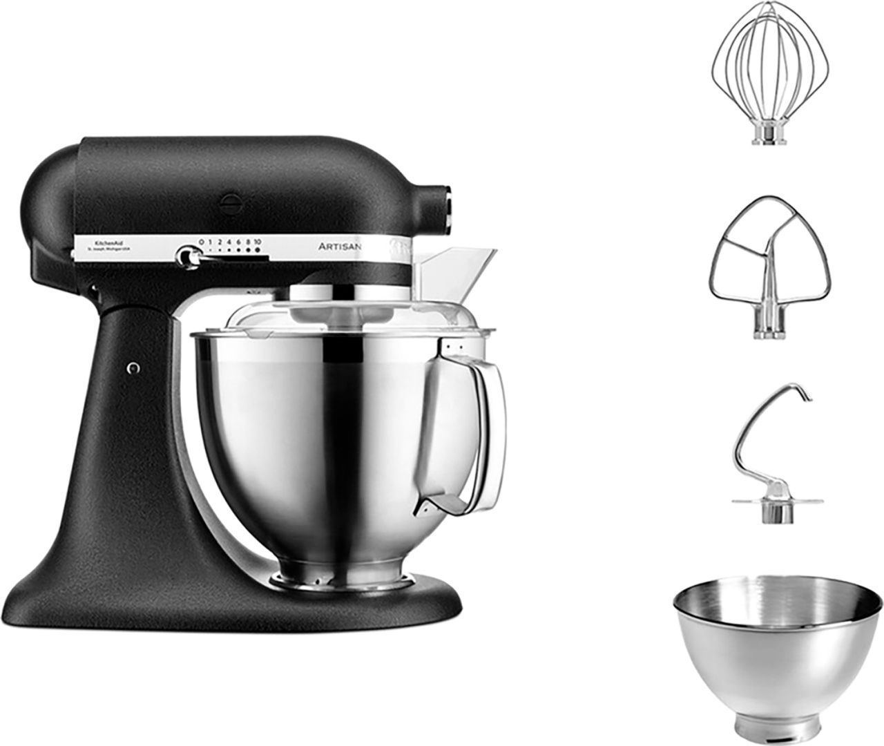 Планетарний міксер KitchenAid Artisan 5KSM185PSEBK із відкидним блоком чавун