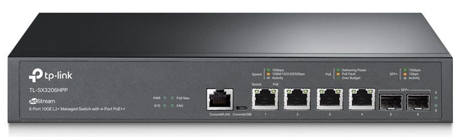 TP-Link Комутатор TL-SX3206HPP 2xSFP+ (10GE) 4x10GE LAN console+microUSB L2 JetStream 19" 1U
