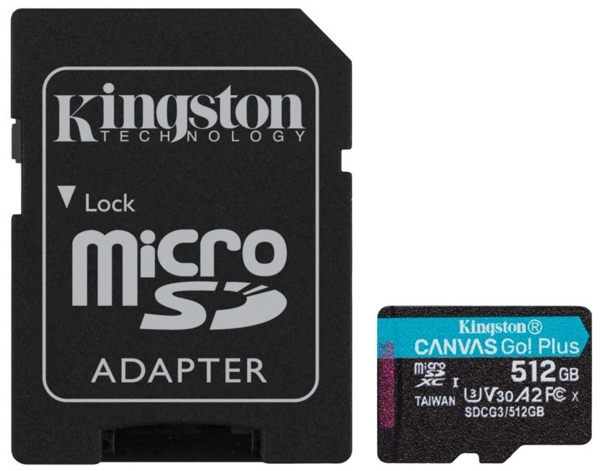 Карта пам'яті Kingston microSDXC 512GB Canvas Go+ U3 V30 (SDCG3/512GB) + Адаптер