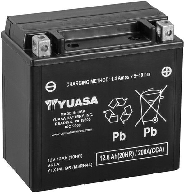 Мото акумулятор Yuasa 12V 12.6Ah MF VRLA Battery AGM YTX14L-BS (сухозаряженной) (YTX14L-BS)